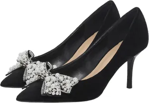 Stunner Women's Closed Pointed Toe Pumps Stiletto High Heels Wedding Party Dress Heeled Shoes with Bowknot