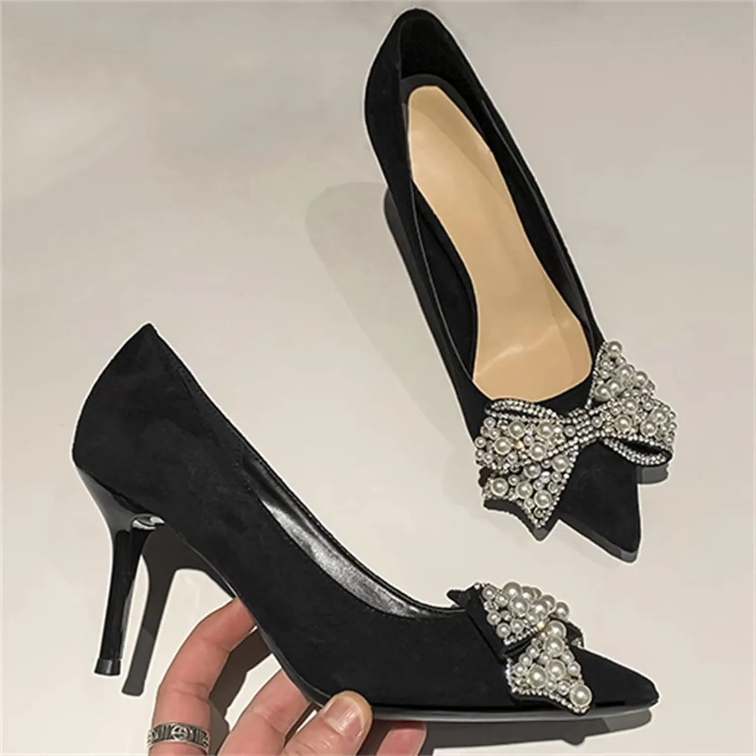 Stunner Women's Closed Pointed Toe Pumps Stiletto High Heels Wedding Party Dress Heeled Shoes with Bowknot