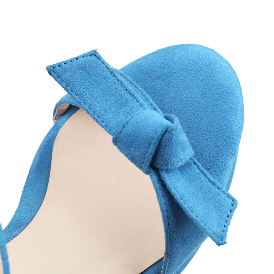 Suede Knot-Bow Rounded Toe 5'' Chunky Heel Ankle Strap Sandals