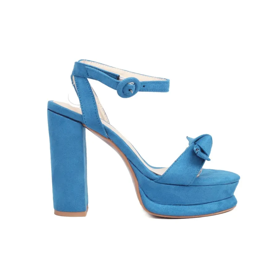 Suede Knot-Bow Rounded Toe 5'' Chunky Heel Ankle Strap Sandals