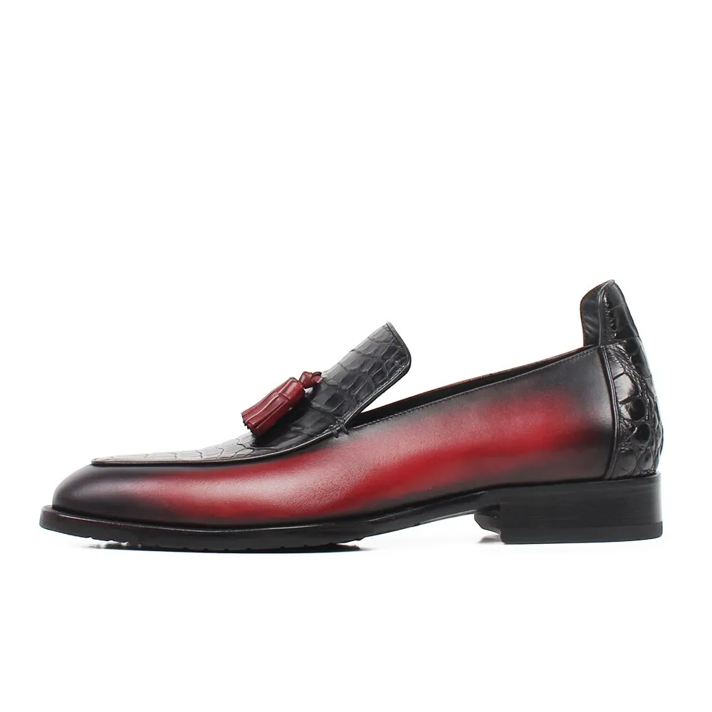Summer Loafers Shoes Men Red Genuine Crocodile Leather Sapatos Tassel Handmade Zapatos Hombre Plus Size Footwear Male
