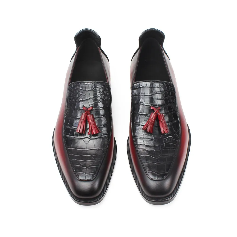 Summer Loafers Shoes Men Red Genuine Crocodile Leather Sapatos Tassel Handmade Zapatos Hombre Plus Size Footwear Male
