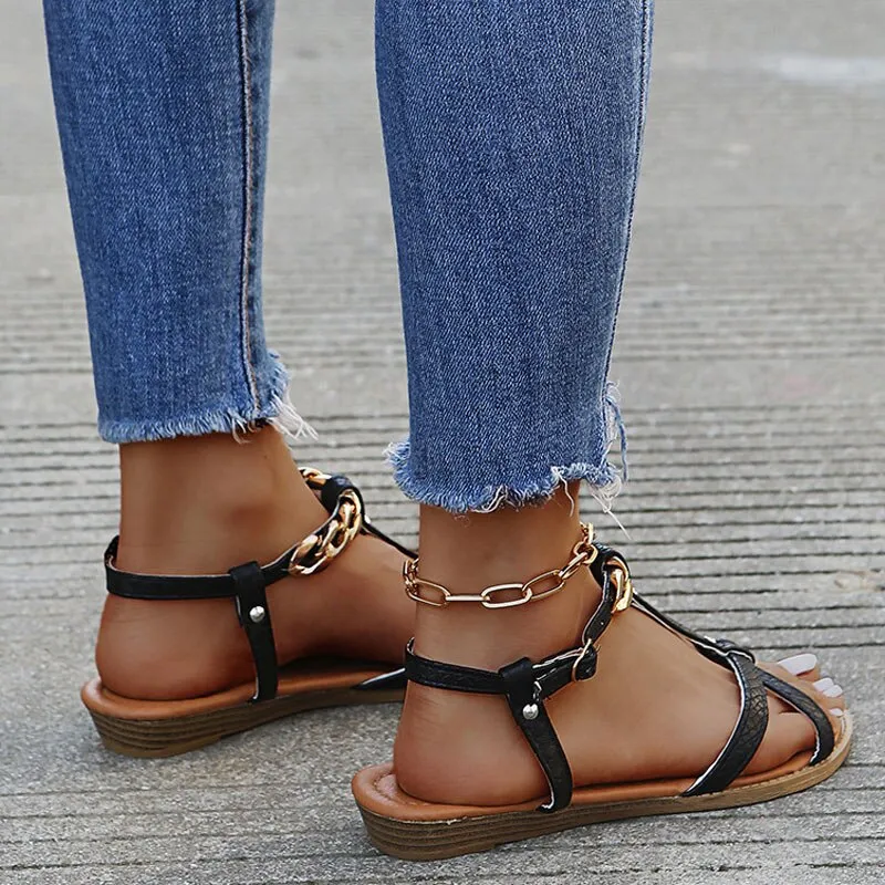 T-Strap Open Toe Chains Sandals