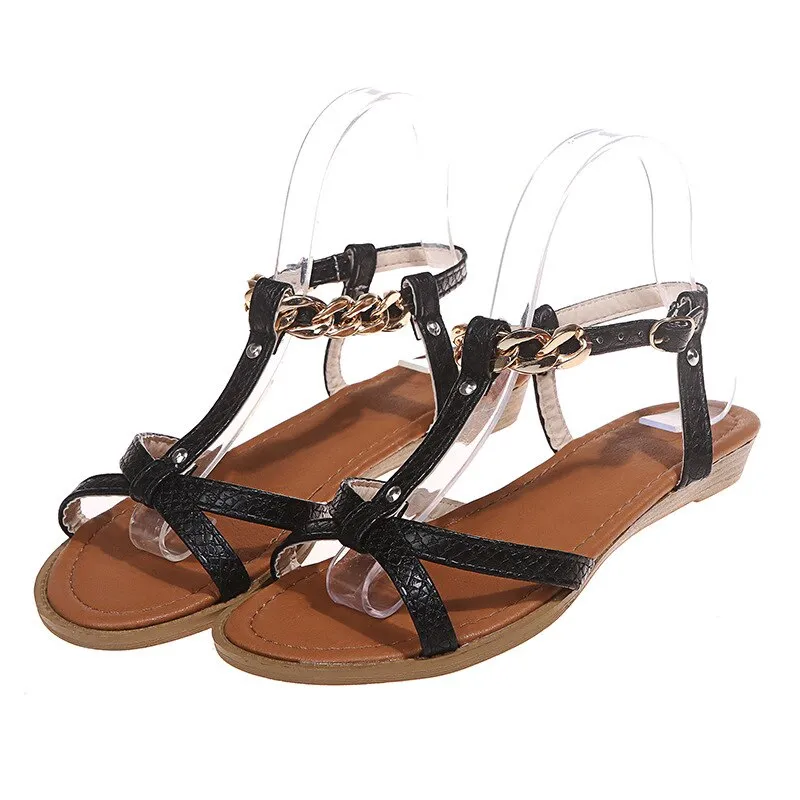 T-Strap Open Toe Chains Sandals