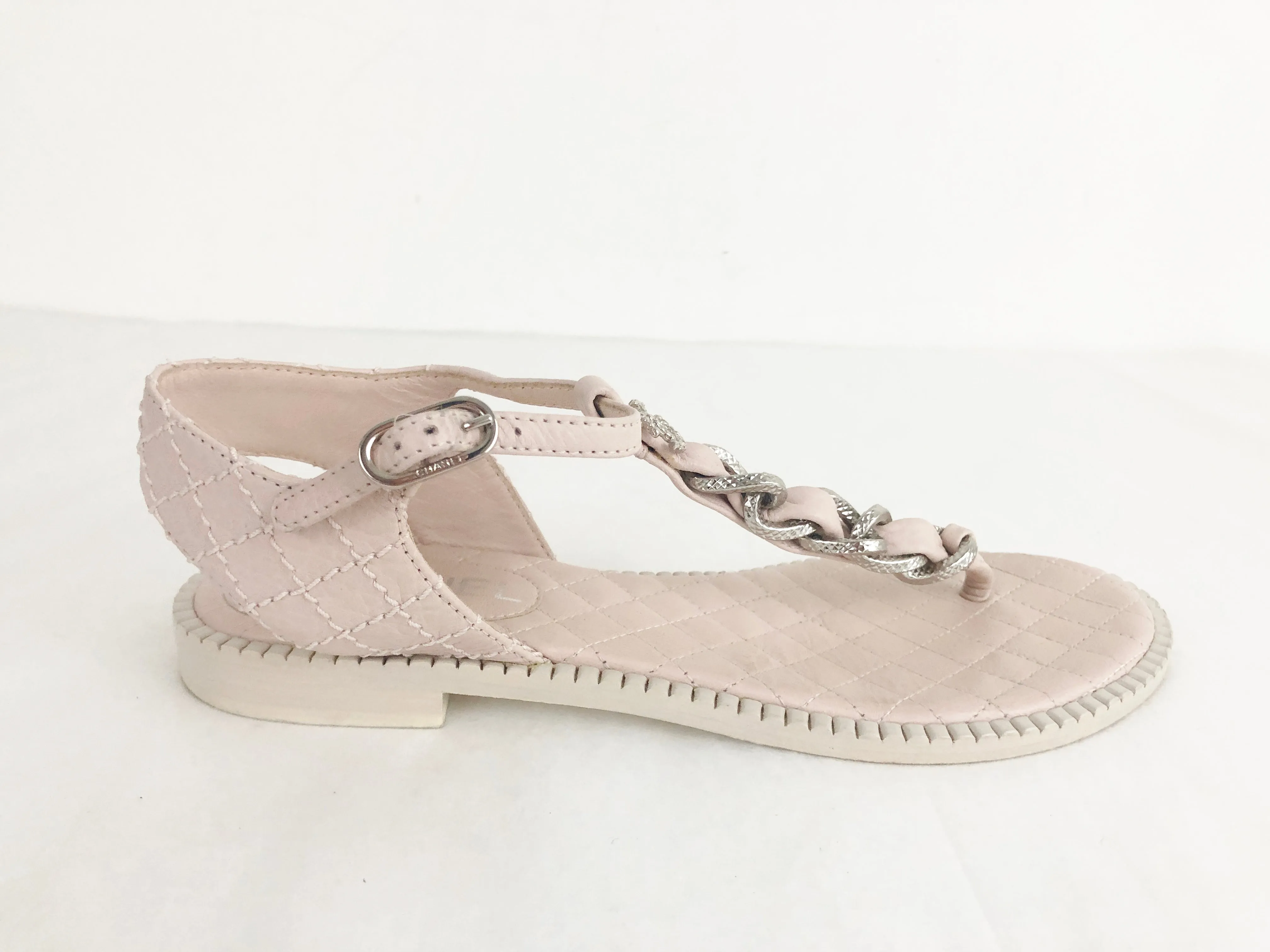 T-Strap Quilted Leather Sandal Size 8
