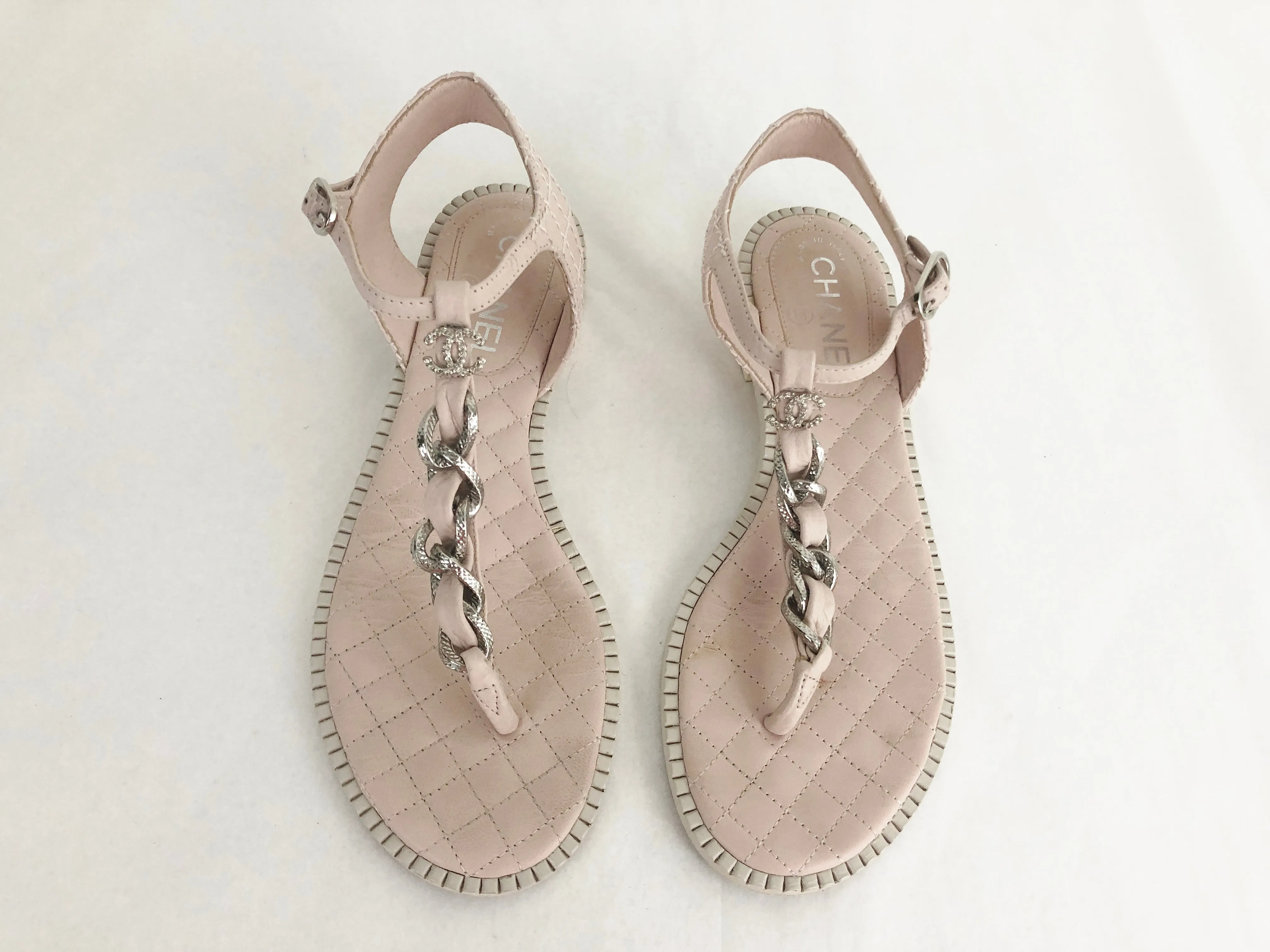 T-Strap Quilted Leather Sandal Size 8