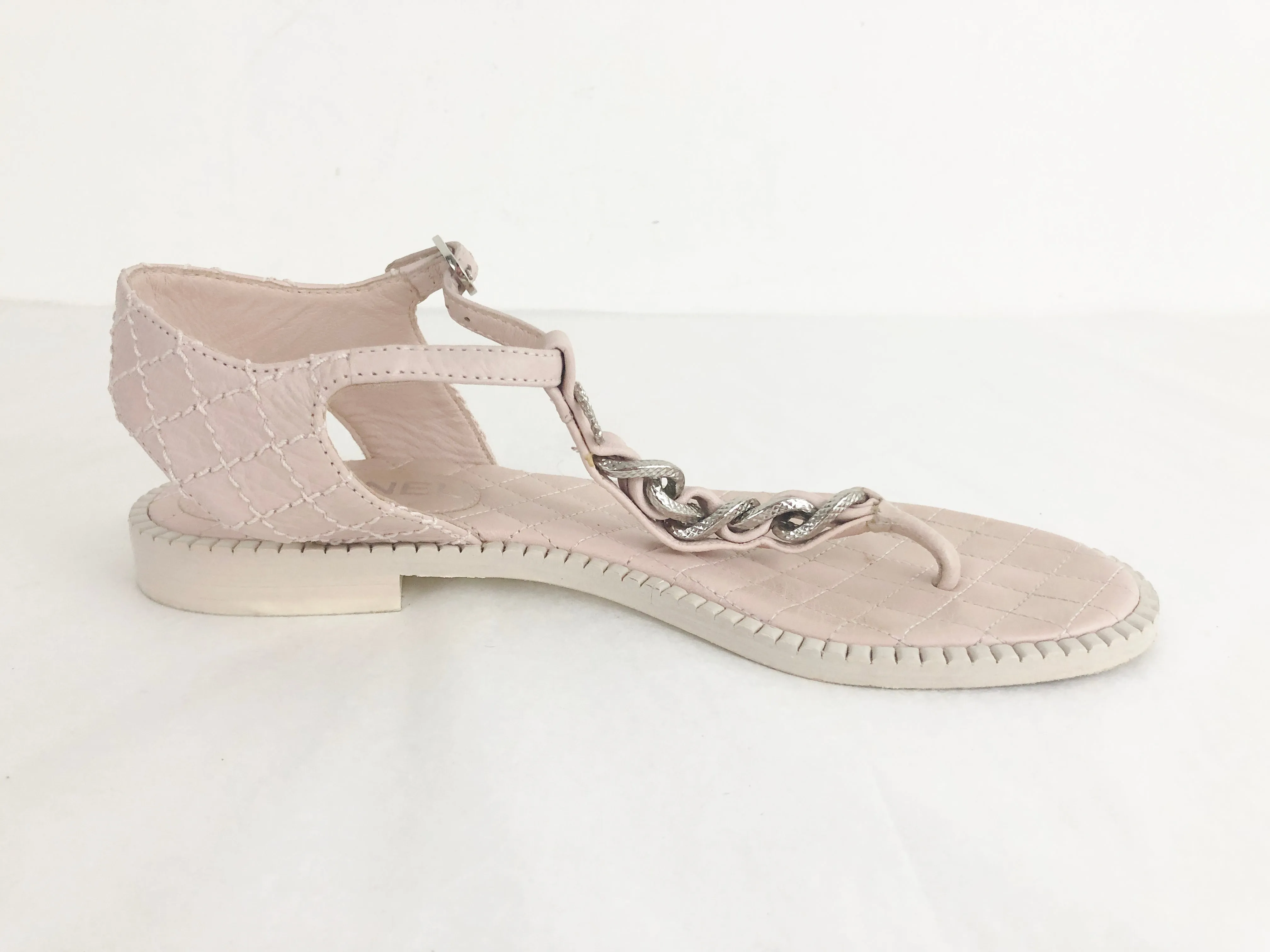 T-Strap Quilted Leather Sandal Size 8
