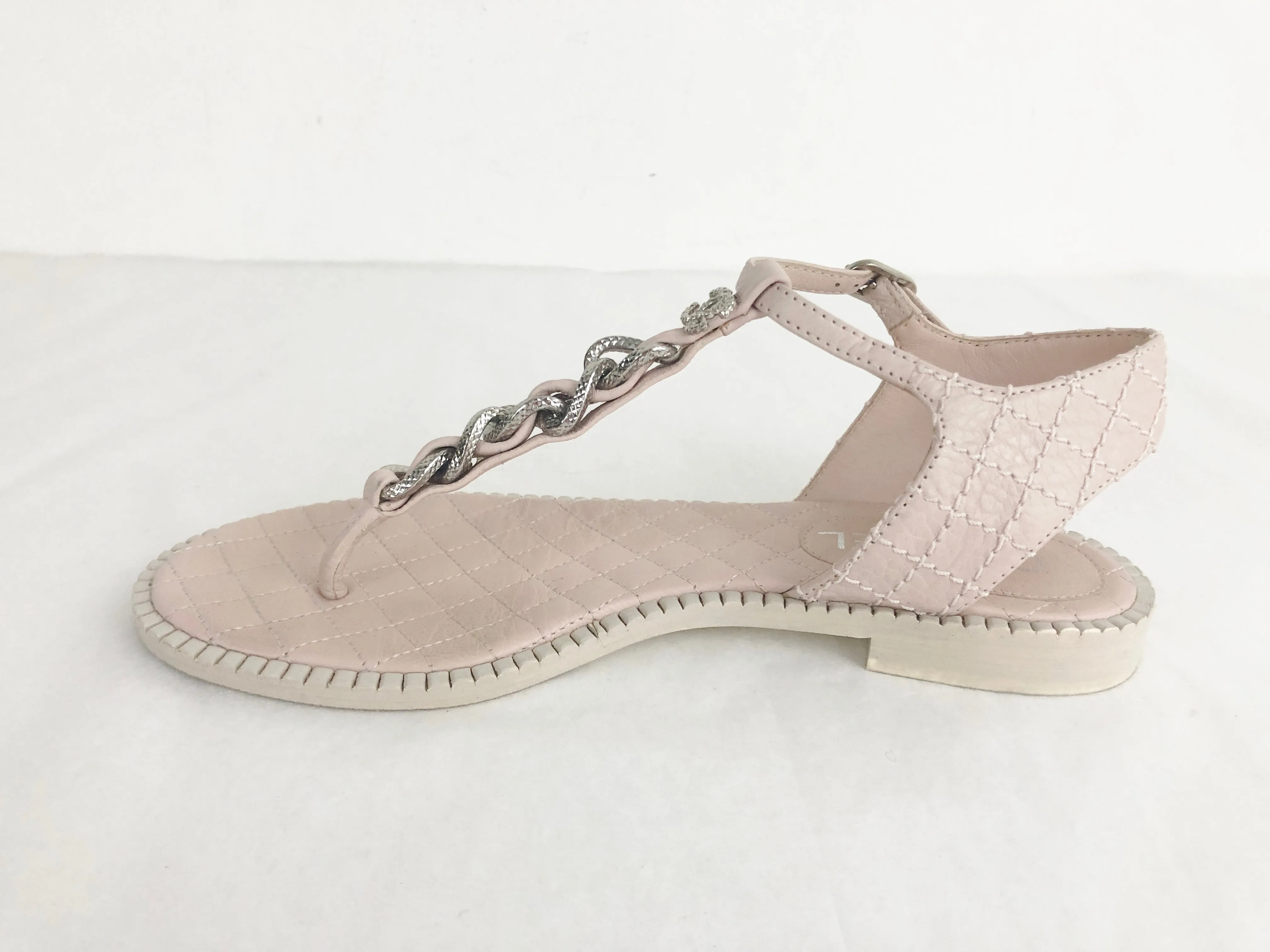 T-Strap Quilted Leather Sandal Size 8