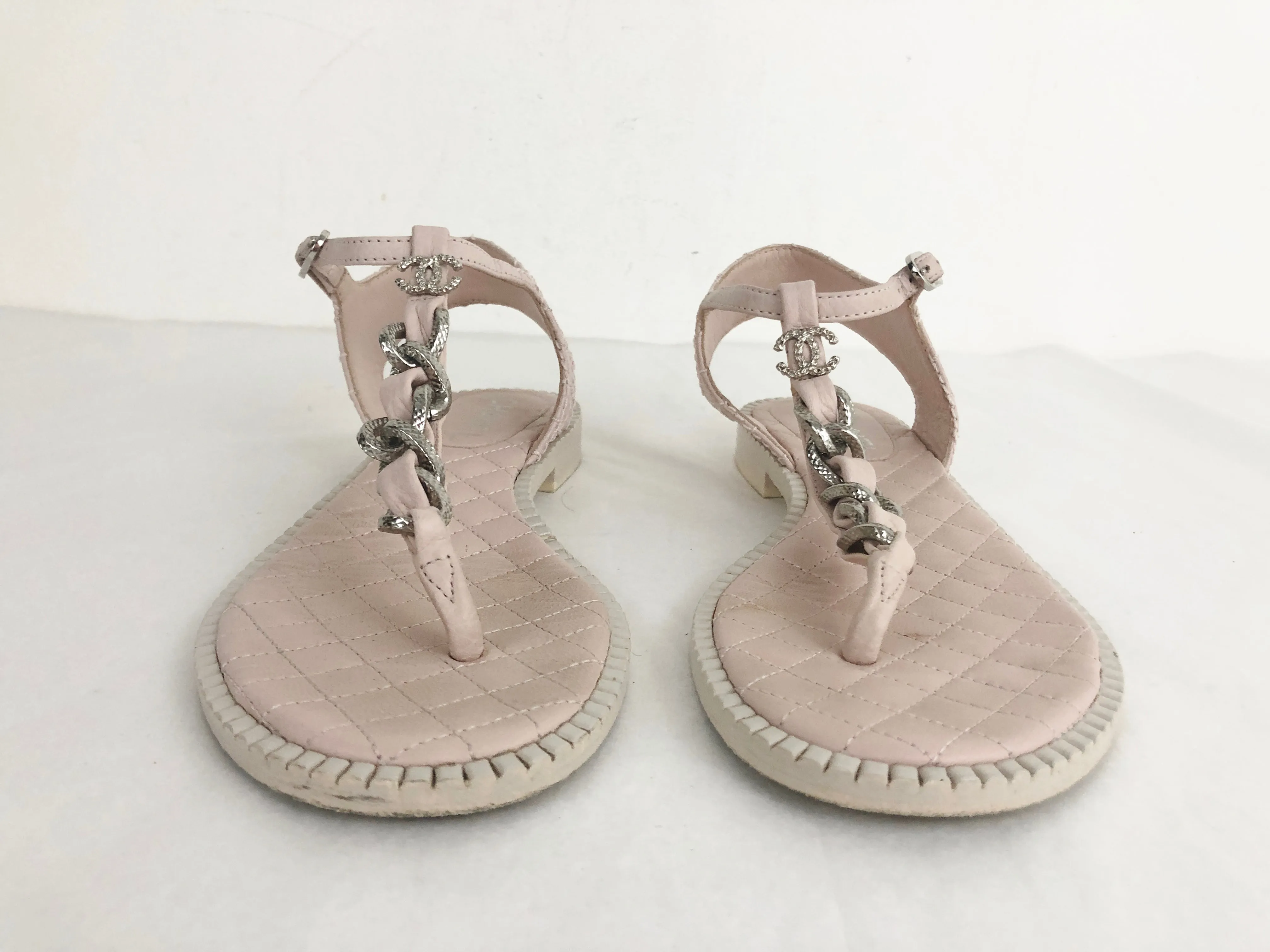 T-Strap Quilted Leather Sandal Size 8