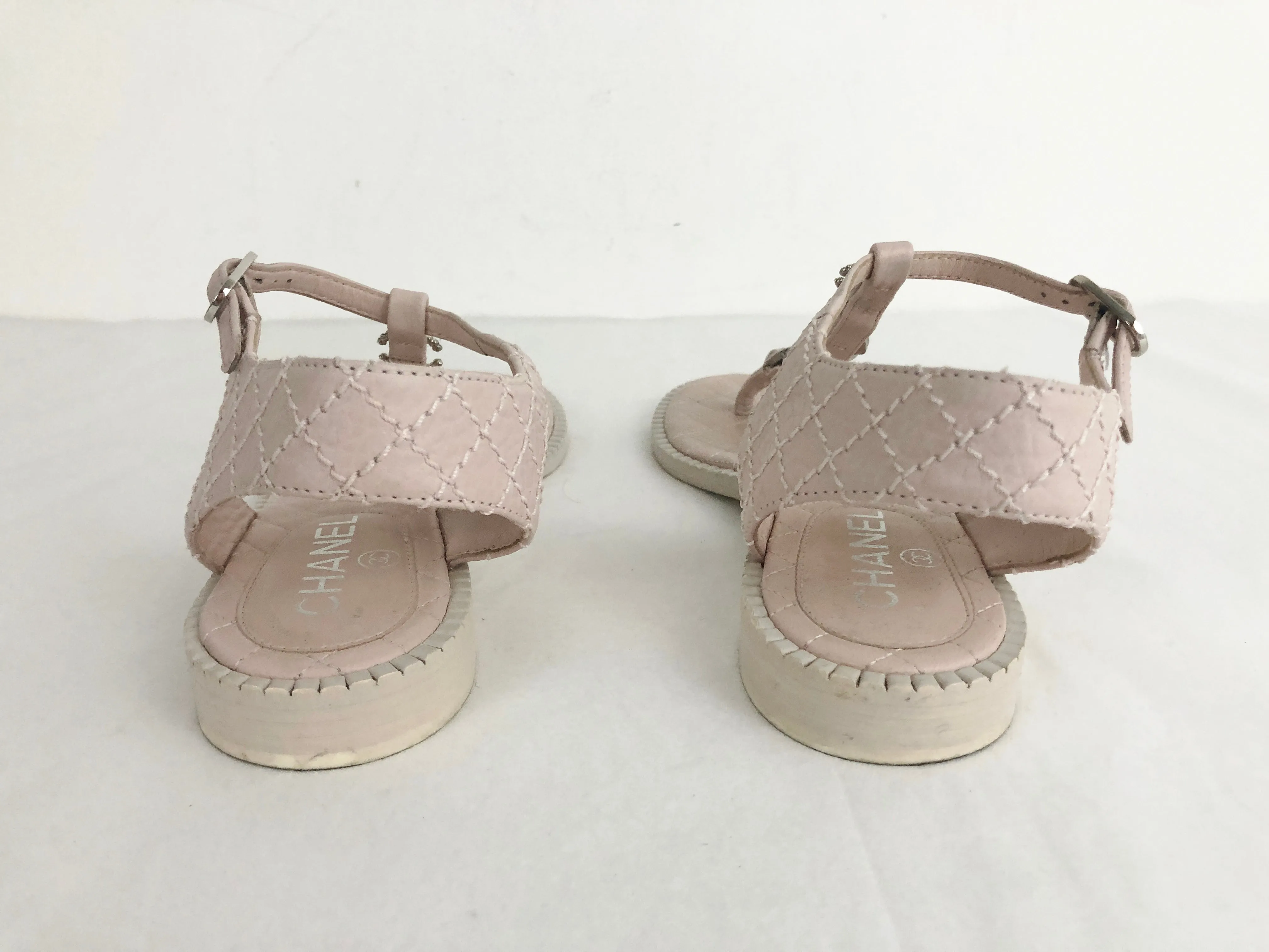 T-Strap Quilted Leather Sandal Size 8