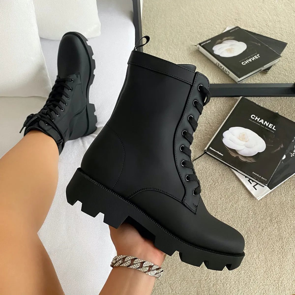 Tallie Black Lace Up Ankle Boots