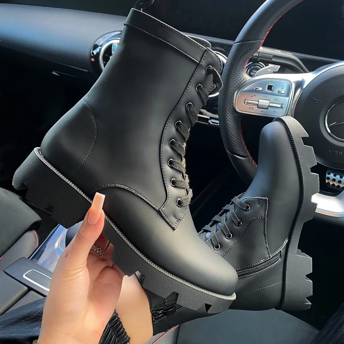 Tallie Black Lace Up Ankle Boots