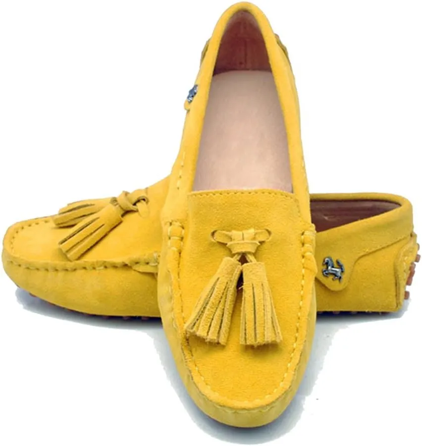 TDA Womens Tassel Leather Slip On Driving Walking Trail Running Loafers Boat Shoes Multi Colored