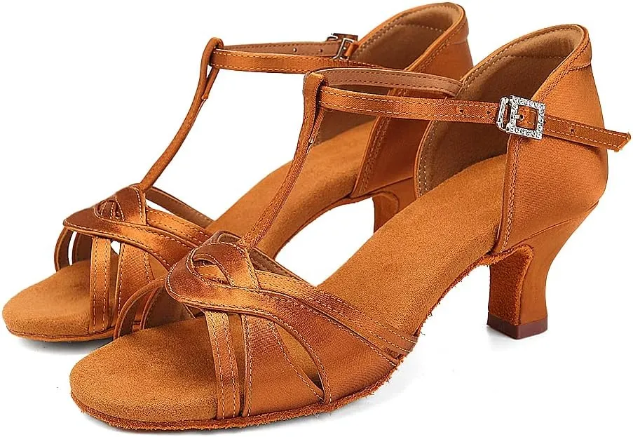 TINRYMX Women Latin Dance Shoes T-Strap Ballroom Salsa Cha-cha Professional Practice Dance Shoes,Model 3038TXD