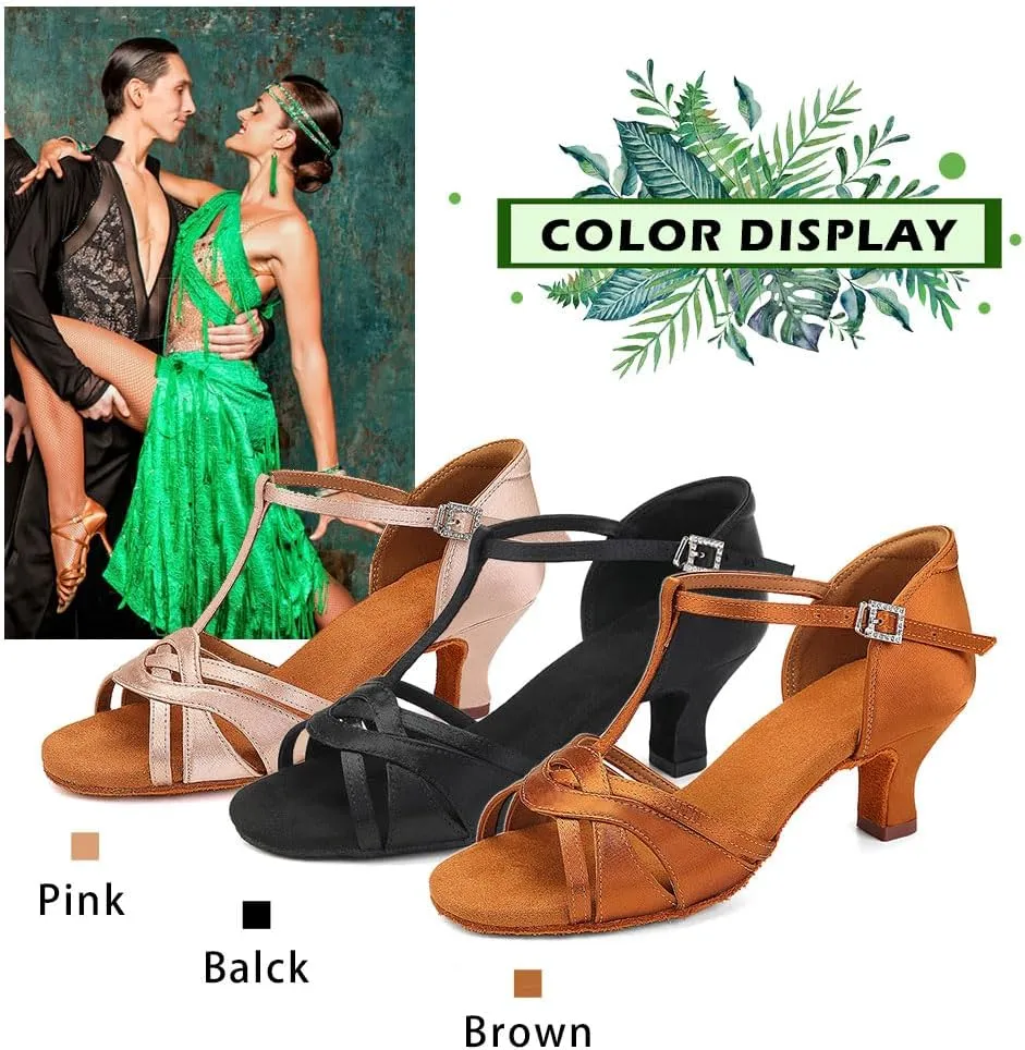 TINRYMX Women Latin Dance Shoes T-Strap Ballroom Salsa Cha-cha Professional Practice Dance Shoes,Model 3038TXD