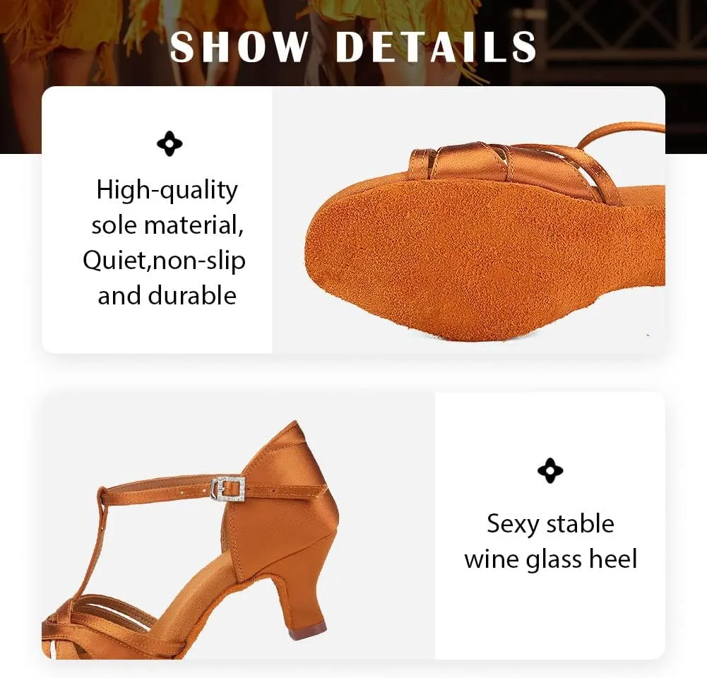 TINRYMX Women Latin Dance Shoes T-Strap Ballroom Salsa Cha-cha Professional Practice Dance Shoes,Model 3038TXD