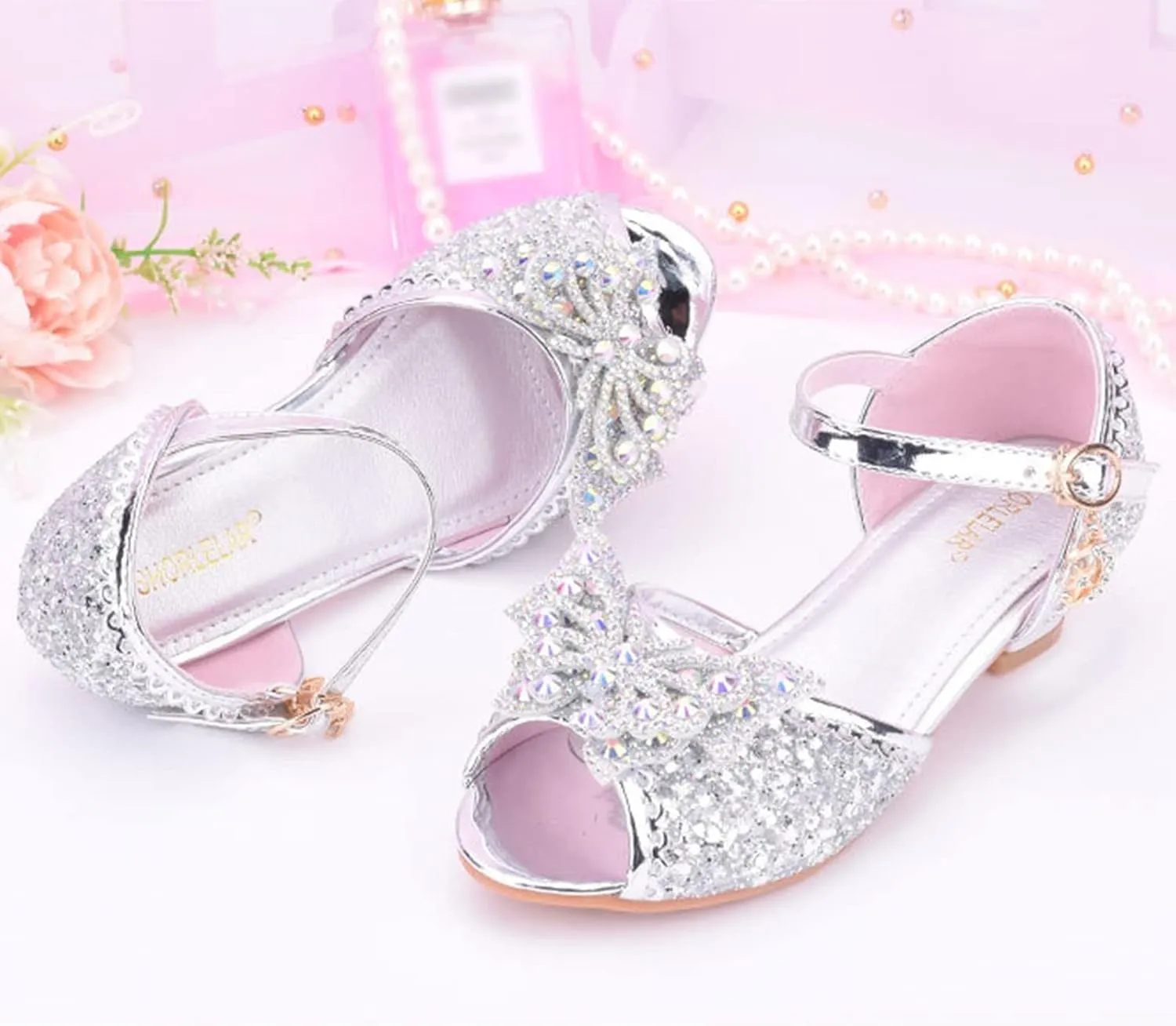 Toddler Girls Dress Shoes Mary Jane Sandal for Girls Low Heels Glitter Pumps for Wedding Party