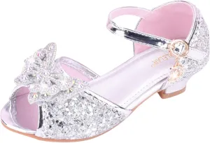 Toddler Girls Dress Shoes Mary Jane Sandal for Girls Low Heels Glitter Pumps for Wedding Party