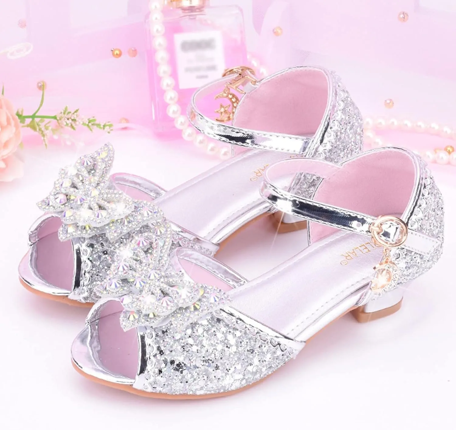 Toddler Girls Dress Shoes Mary Jane Sandal for Girls Low Heels Glitter Pumps for Wedding Party