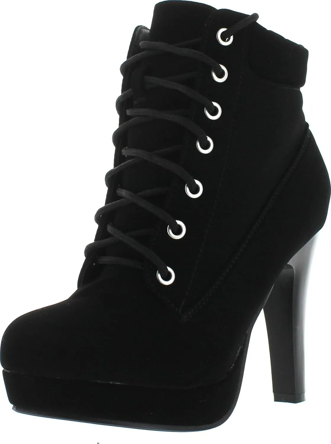 Top Moda Women's Polish-47 Lace-Up High Heel Platform Ankle Booties (8.5 M US, Black_polish-47)