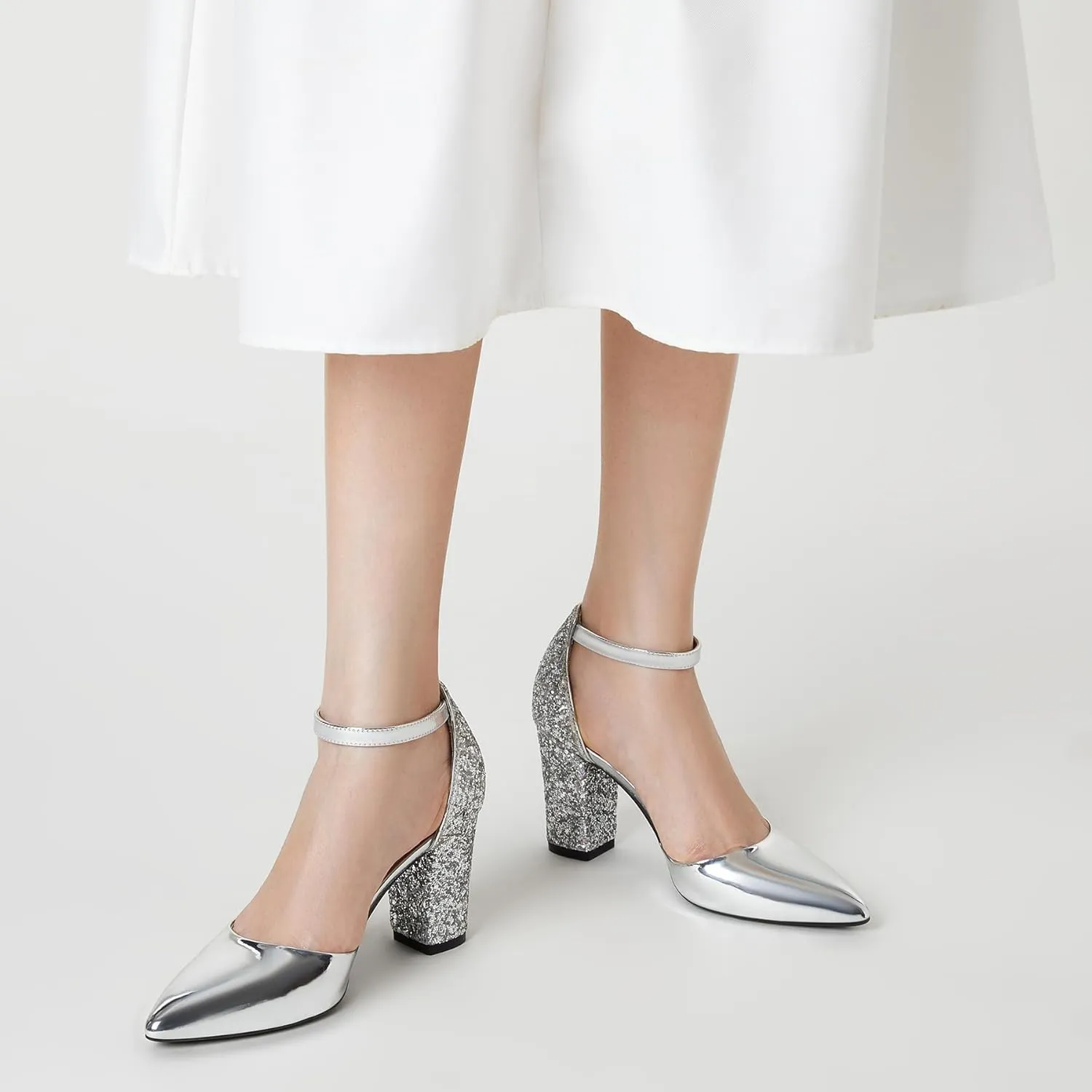 Trary Women's Pointed Toe Pumps,Ankle Strap Buckle Closed Toe Chunky Block Heel Pumps,Dress Office Wedding Party Shoes for Women