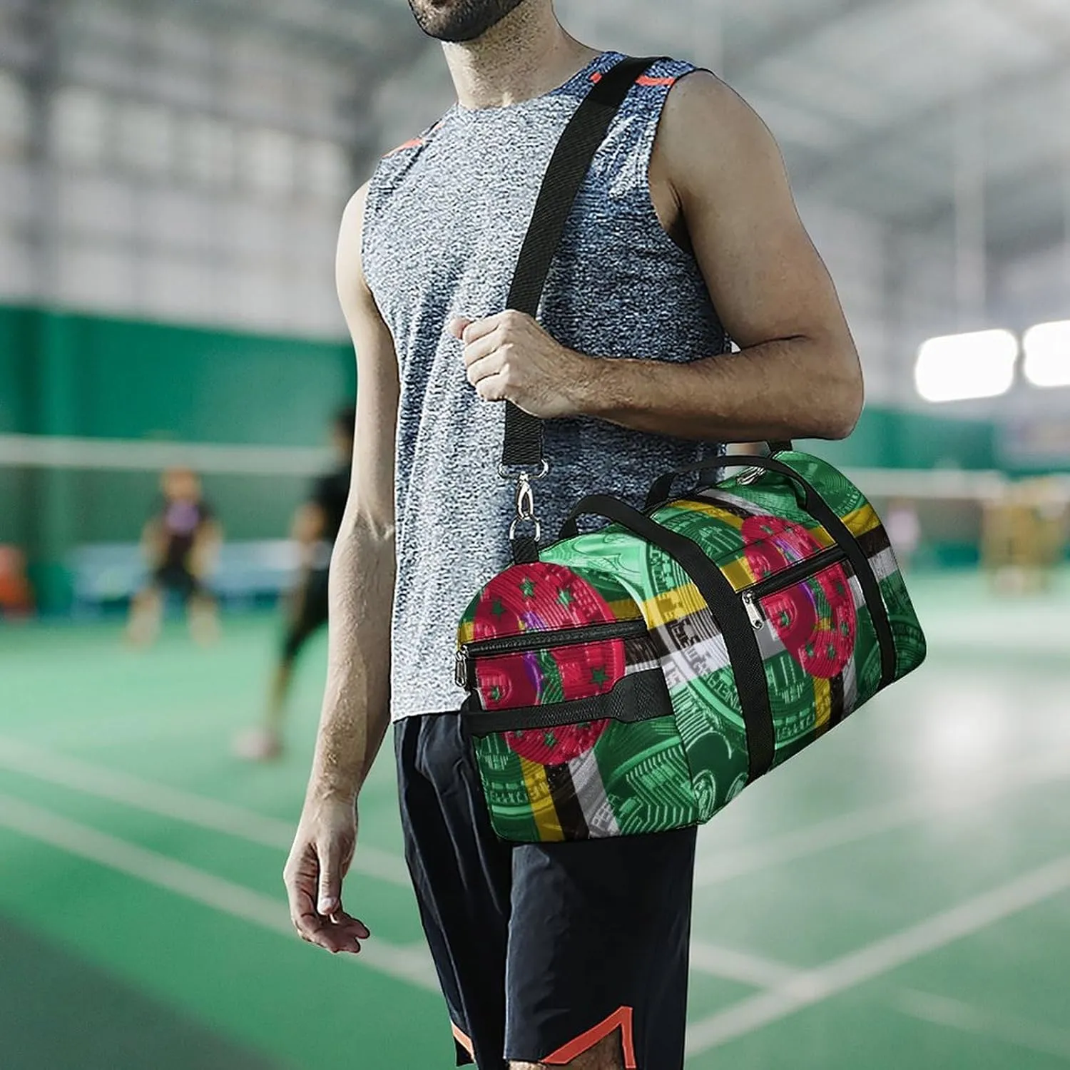 Travel Duffel with Dominica Flag Bitcoin Shoe Compartment for Gym Beach and Sports