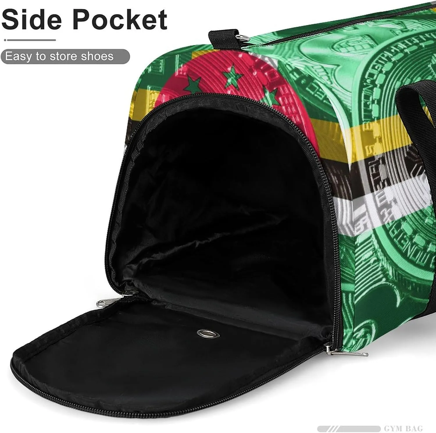 Travel Duffel with Dominica Flag Bitcoin Shoe Compartment for Gym Beach and Sports