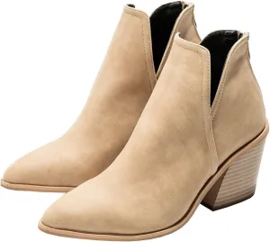 Trendenzy Womens Pointed Toe Western Booties Chunky Heel Ankle Cutout Cowgirl Boots