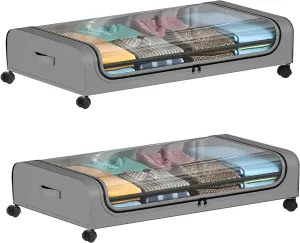 Under Bed Storage with Wheels,Under Bed Rolling Storage with XXL Large Capacity,under the bed storage Organizer with Clear Lids,Rolling Drawers,Bins for Clothes,Shoes,Toys, 2-Pack(Grey)