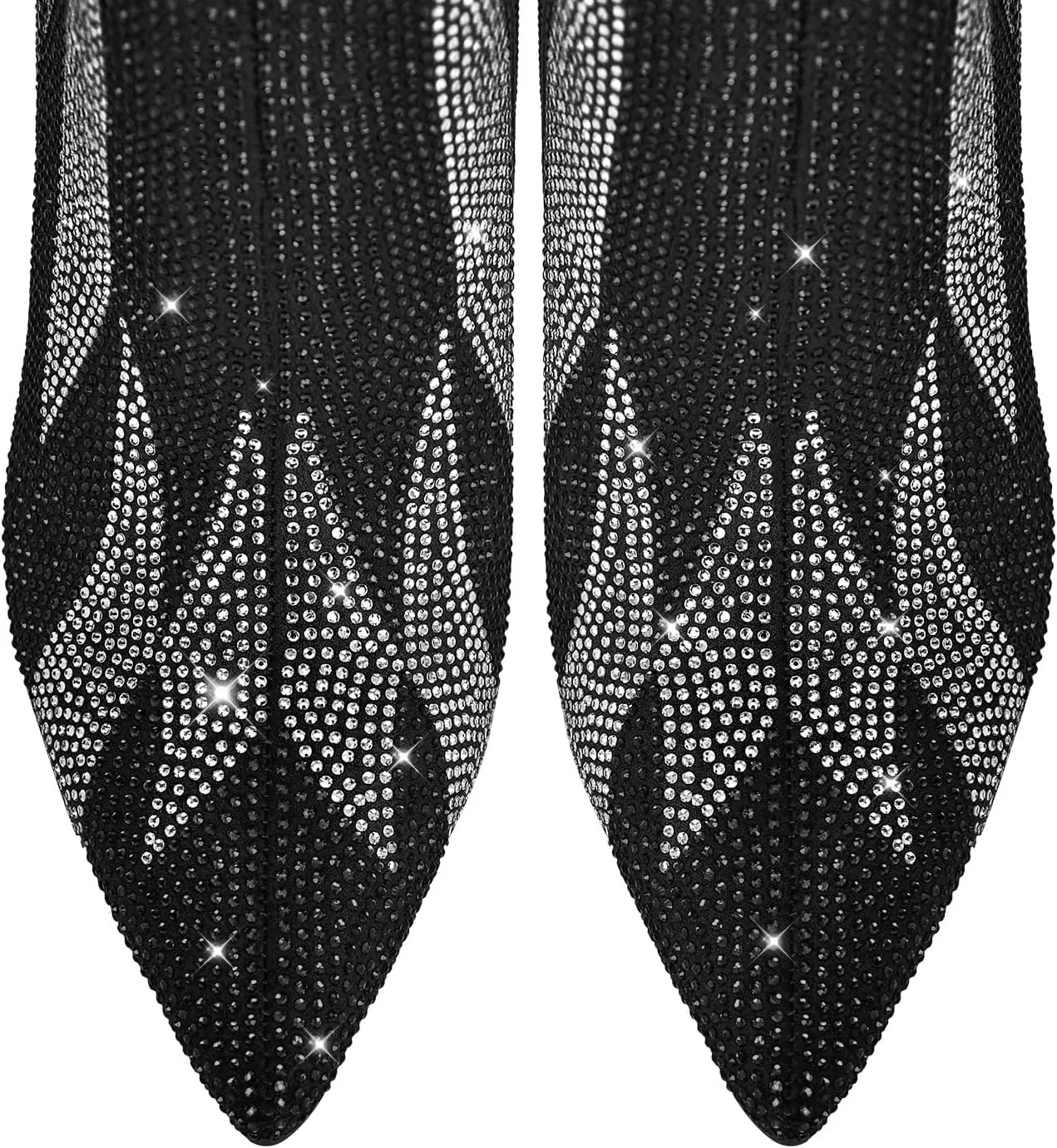 VERISSON Point Toe Knee Boots Sparkly Rhinestones Stiletto Heeled Booty