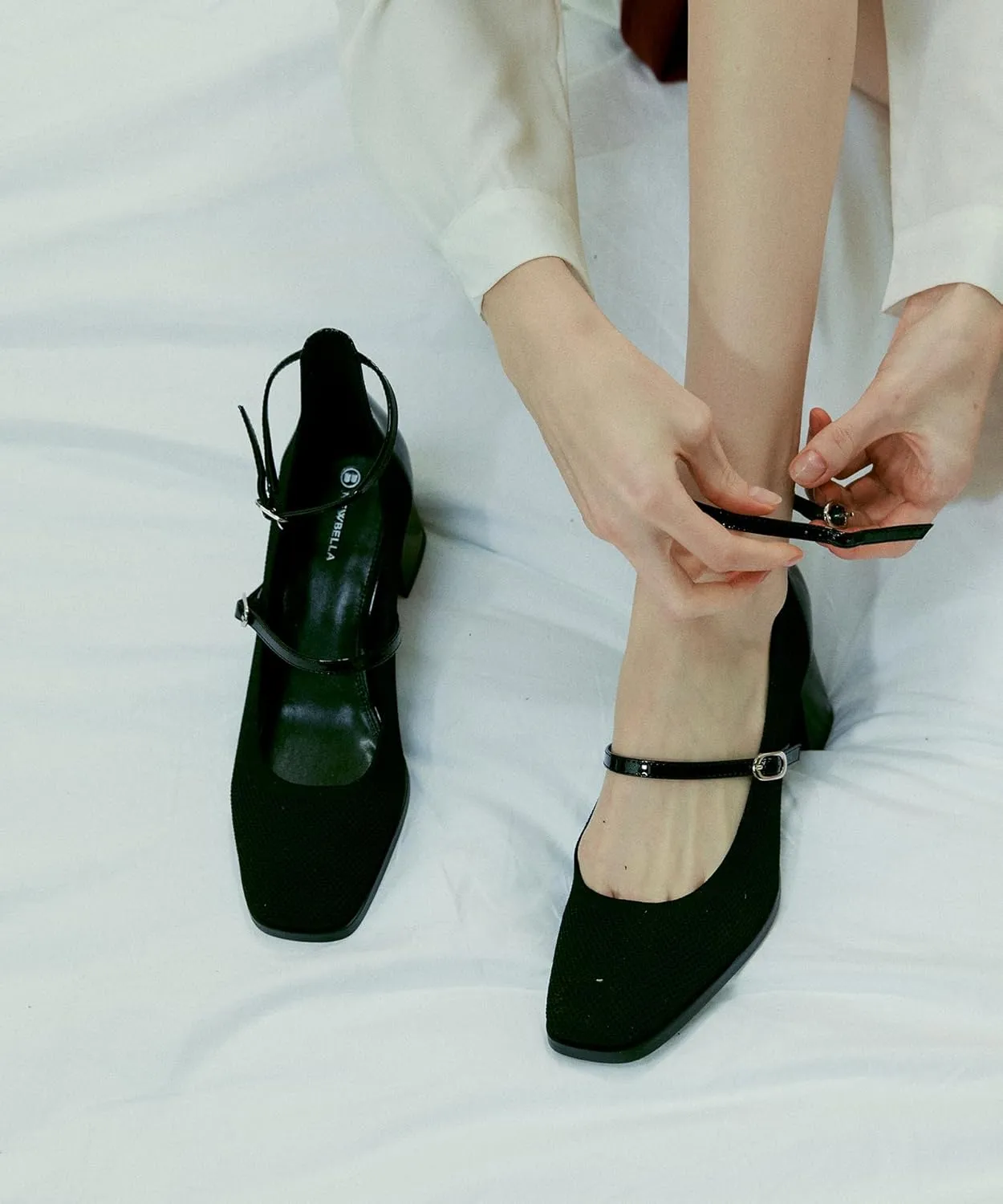 Vintage Patent Mary Jane Pumps, Women's Chunky Heel