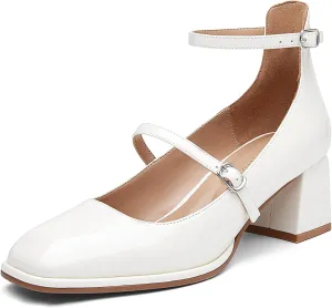 Vintage Patent Mary Jane Pumps, Women's Chunky Heel