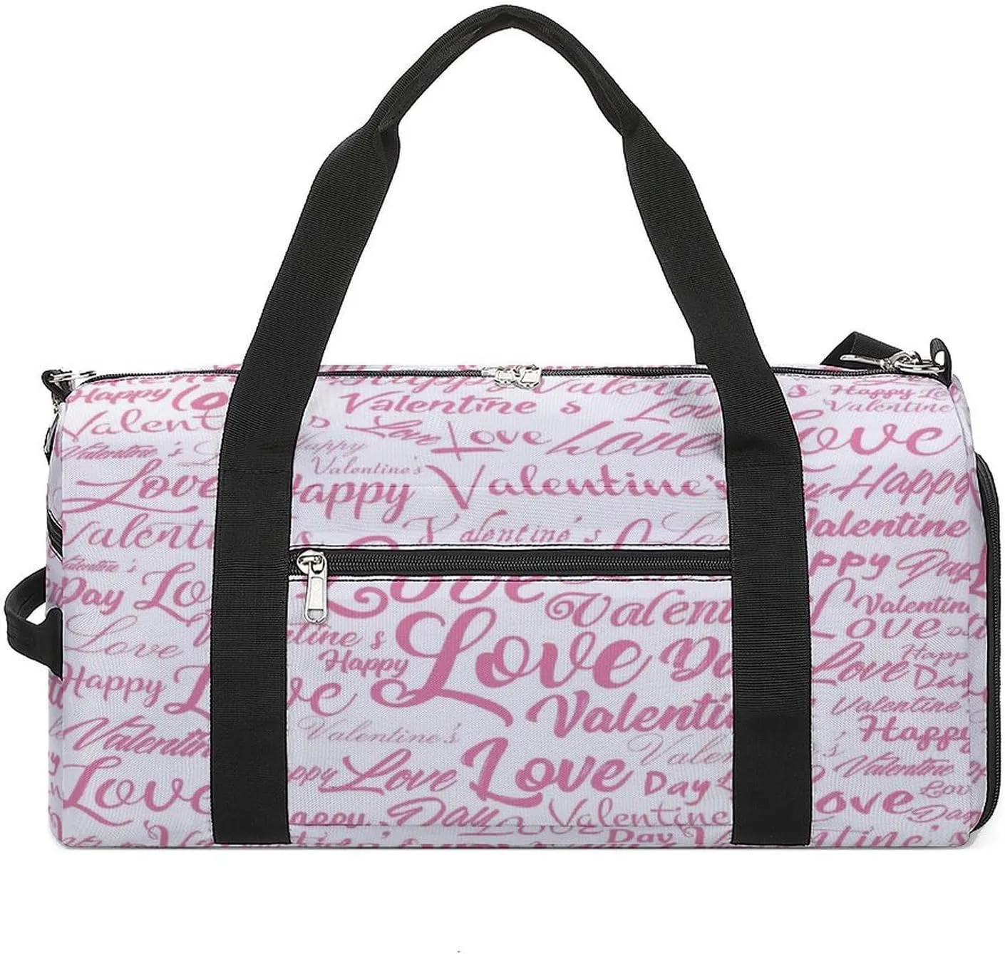 Waterproof Pink Love Valentine's Day Travel Duffel Bag with Shoe Compartment Gym Weekender