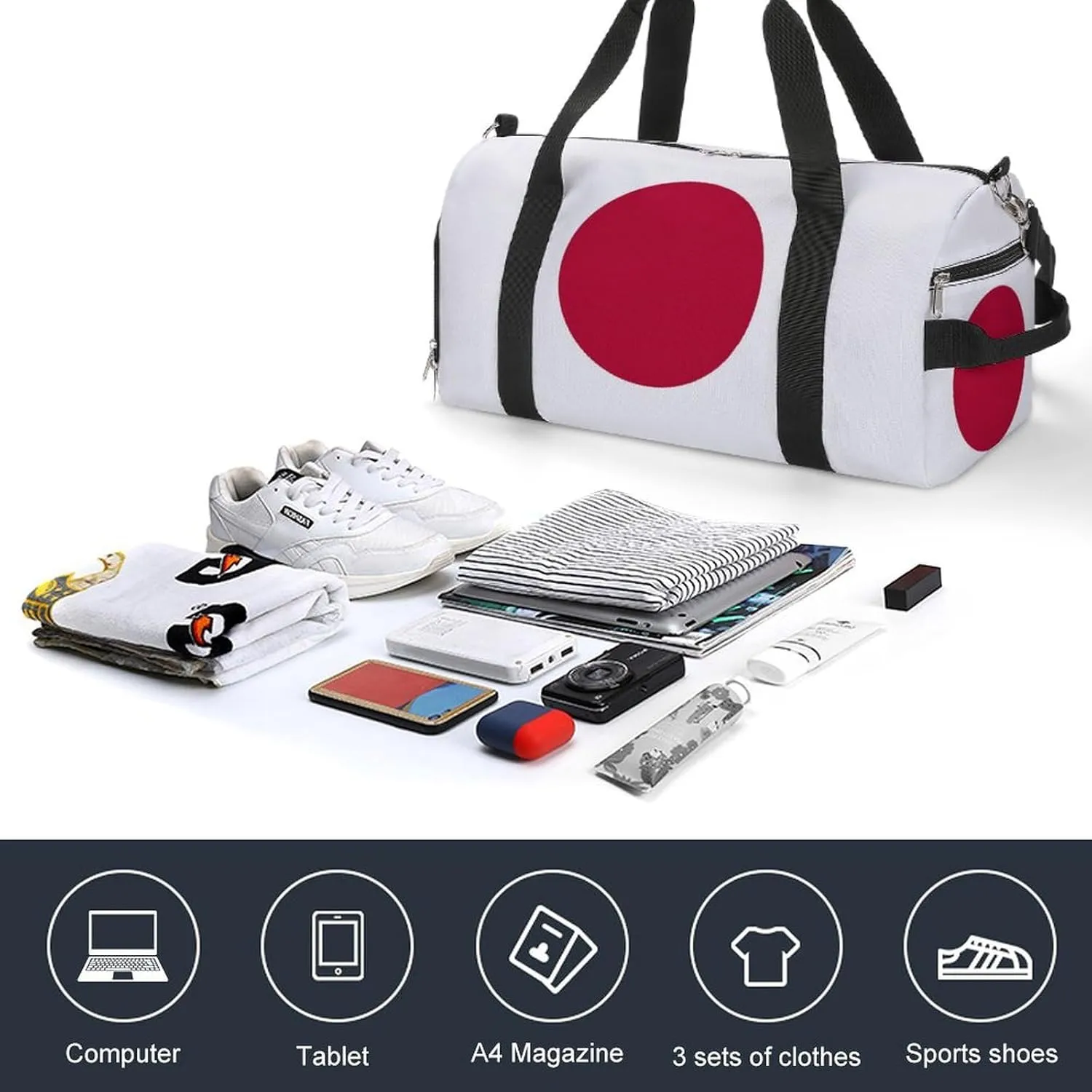 Waterproof Travel Duffel Bag Japan Flag for Men Women Shoe Compartment
