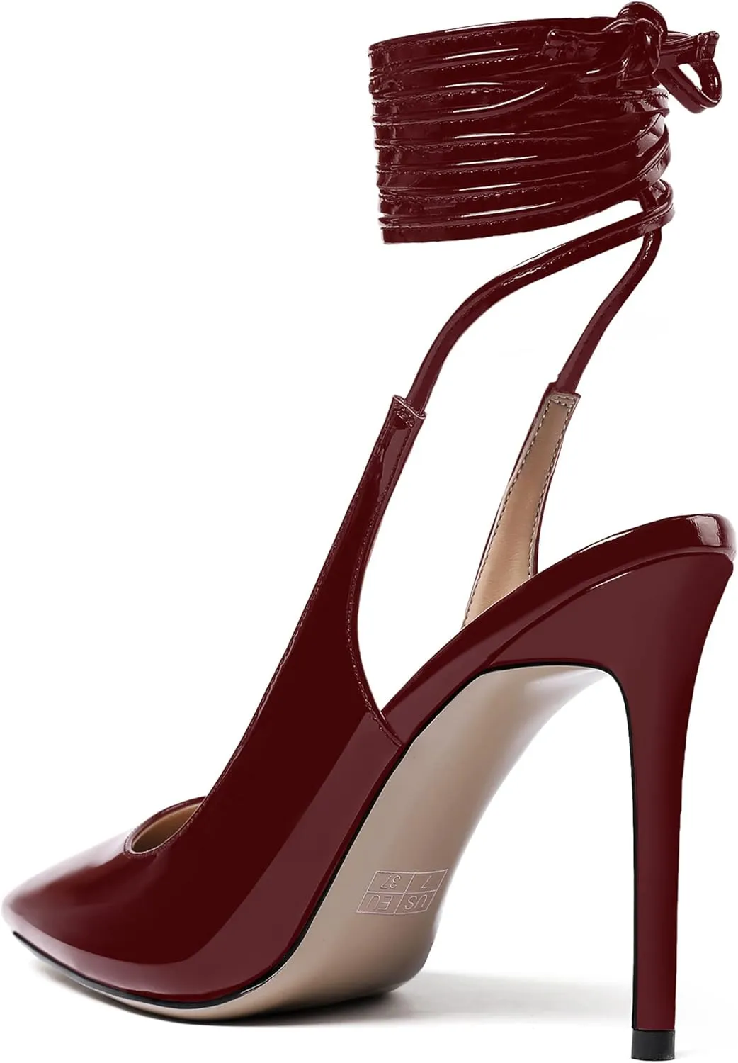WAYDERNS Women's Slender Wrap-Around Ankle Straps Pointed Toe Slingback Patent Stiletto High Heel Pumps Shoes 4 Inch