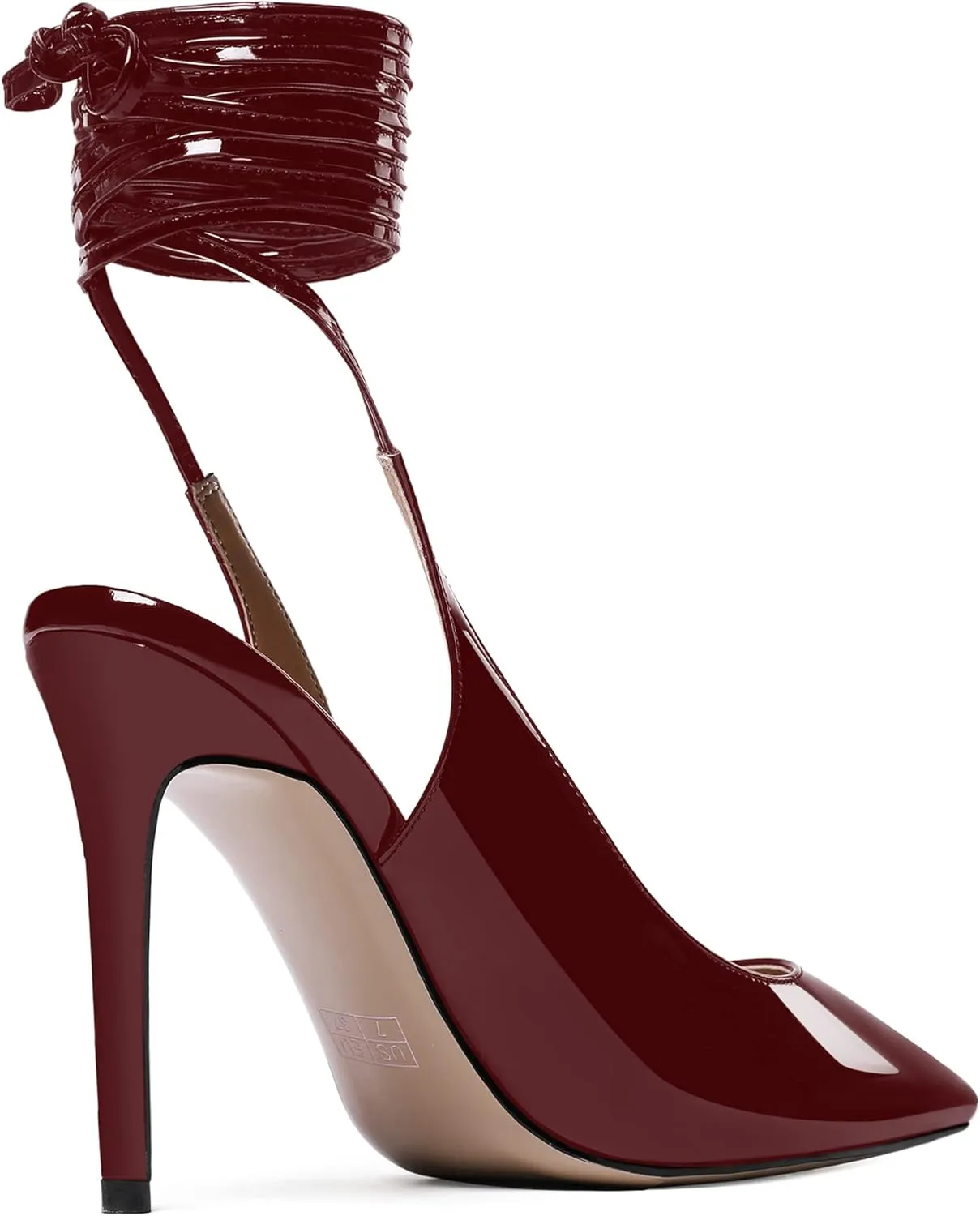 WAYDERNS Women's Slender Wrap-Around Ankle Straps Pointed Toe Slingback Patent Stiletto High Heel Pumps Shoes 4 Inch