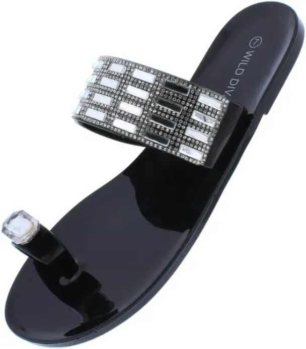 Wild Diva Women's Rhinestone Flip Flop jelly Sandal