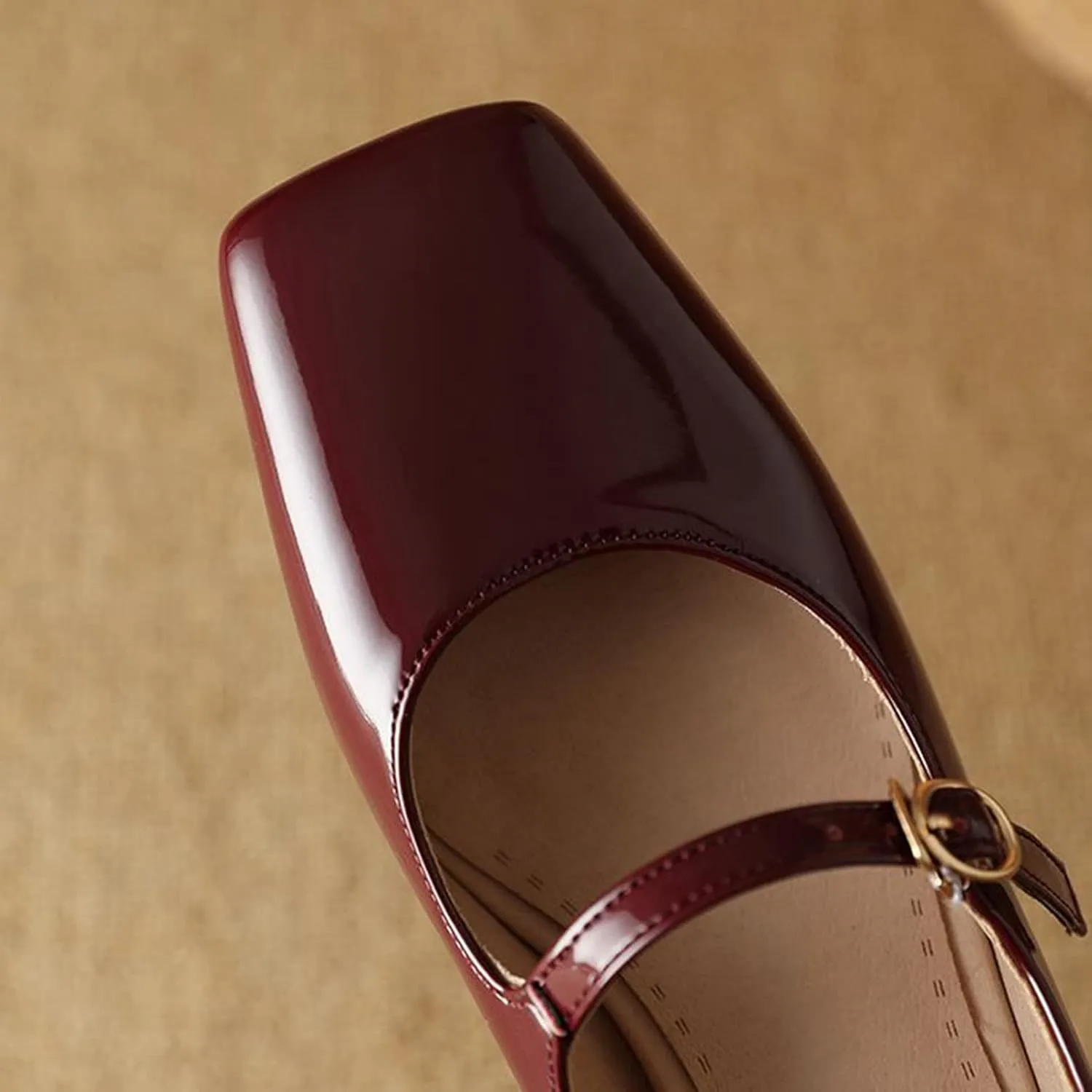 Women Doubled Monk-Strap Mary Jane Pumps Square Toe Patent Leather Chunky Block Heel Dress Shoes