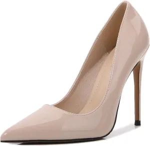 Women High Stiletto Heel Close Pointed Toe Pumps Court Shoe Slip-On Wedding Office Dress 4.7 Inch/12Cm Heels Shoes,Apricot,10.5