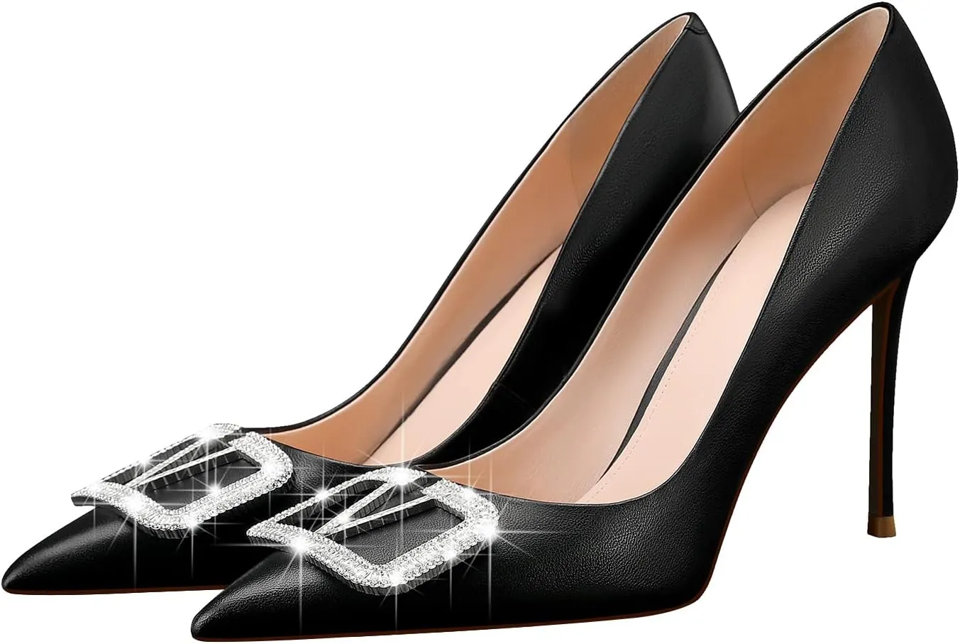 Women High Stiletto Heels Pointed Toe Pumps, Sheepskin Slip-on Wedding Dress Party Pumps Closed Toe Shoes