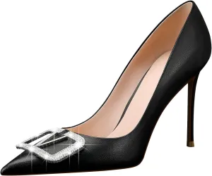 Women High Stiletto Heels Pointed Toe Pumps, Sheepskin Slip-on Wedding Dress Party Pumps Closed Toe Shoes