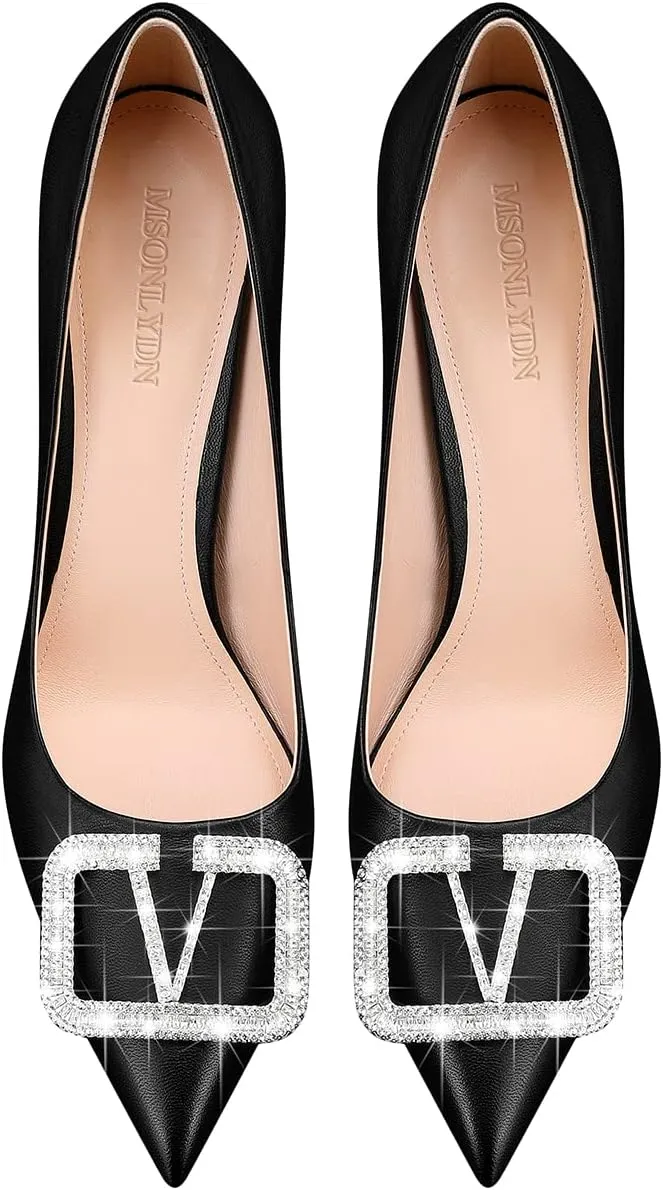 Women High Stiletto Heels Pointed Toe Pumps, Sheepskin Slip-on Wedding Dress Party Pumps Closed Toe Shoes