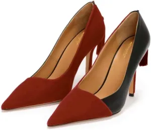 Women Pointed Toe Stiletto Heel Pumps Tassel Slip On High Heels Two Tone Suede Matte 4" Stiletto High Heels Pointy Closed Toe Sandals Dress Heels Fringe Retro Wedding Heels 4-11 M US