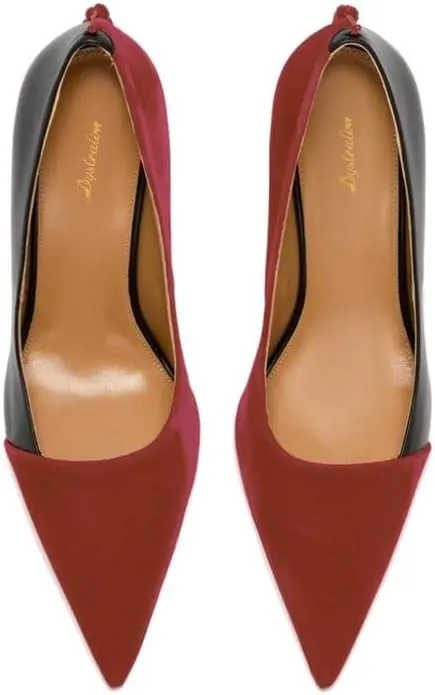 Women Pointed Toe Stiletto Heel Pumps Tassel Slip On High Heels Two Tone Suede Matte 4" Stiletto High Heels Pointy Closed Toe Sandals Dress Heels Fringe Retro Wedding Heels 4-11 M US
