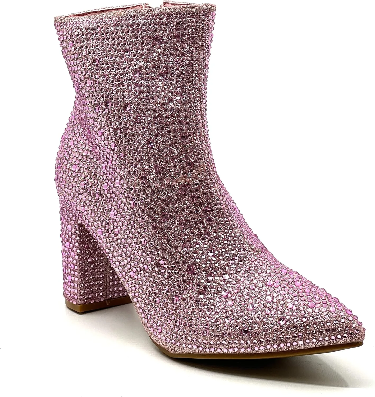 Women Rhinestone Block Chunky Heel Ankle Bootie