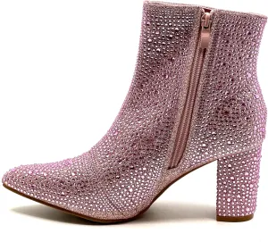 Women Rhinestone Block Chunky Heel Ankle Bootie