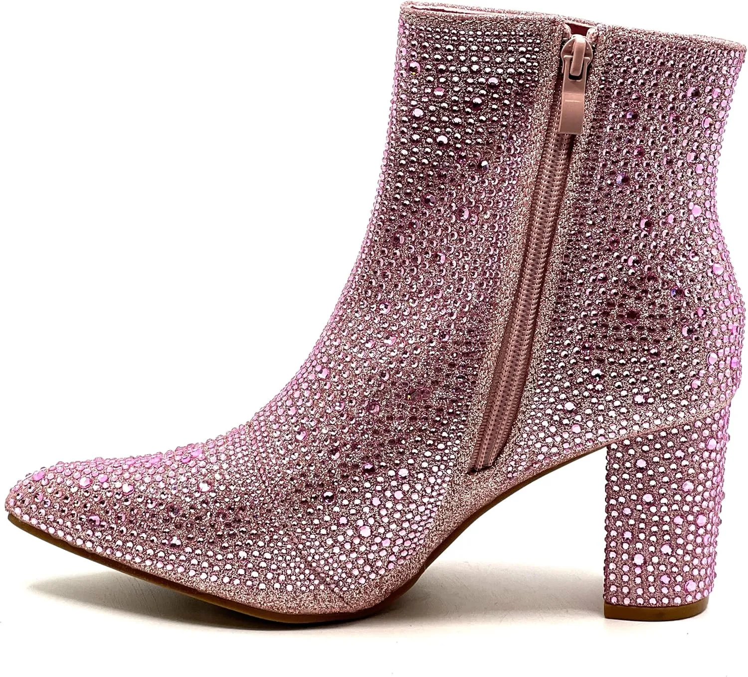 Women Rhinestone Block Chunky Heel Ankle Bootie
