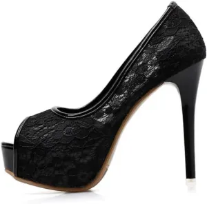Women Sexy Lace Platform Peep-Toe Stiletto Pumps Elegant Slip On High Heels Bridal Evening Party Wear Dress Shoes