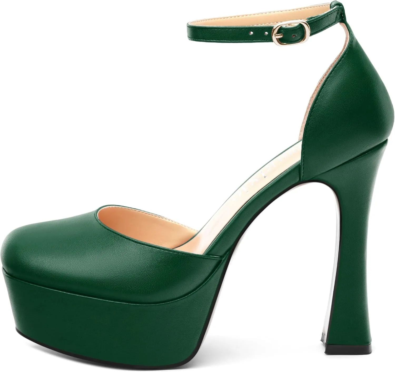 Womens Ankle Strap Platform High Heels Solid Matte Buckle Square Toe Chunky High Heel Pumps Wedding Evening Party Dress Shoes 4.7 Inch