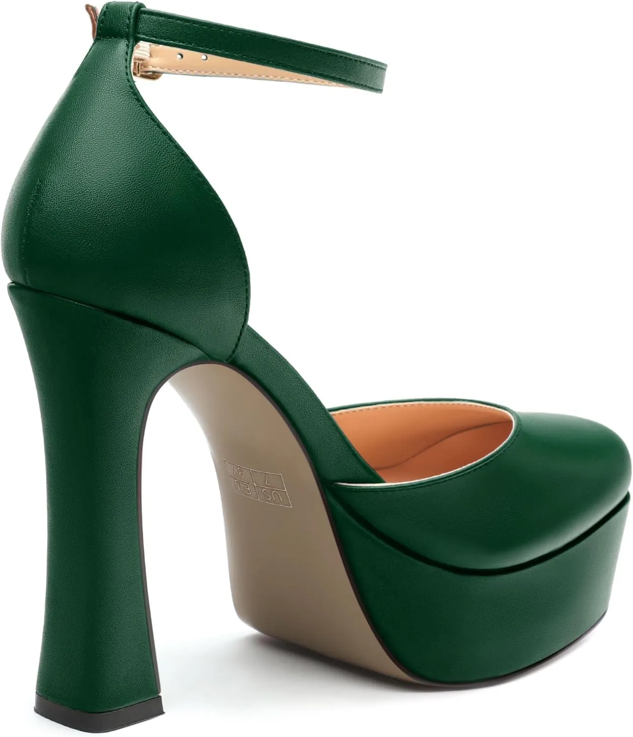 Womens Ankle Strap Platform High Heels Solid Matte Buckle Square Toe Chunky High Heel Pumps Wedding Evening Party Dress Shoes 4.7 Inch